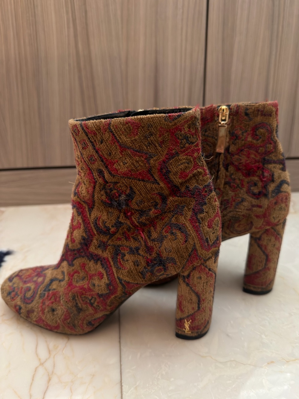 Womens Red & Brown Patterned Ankle Boots